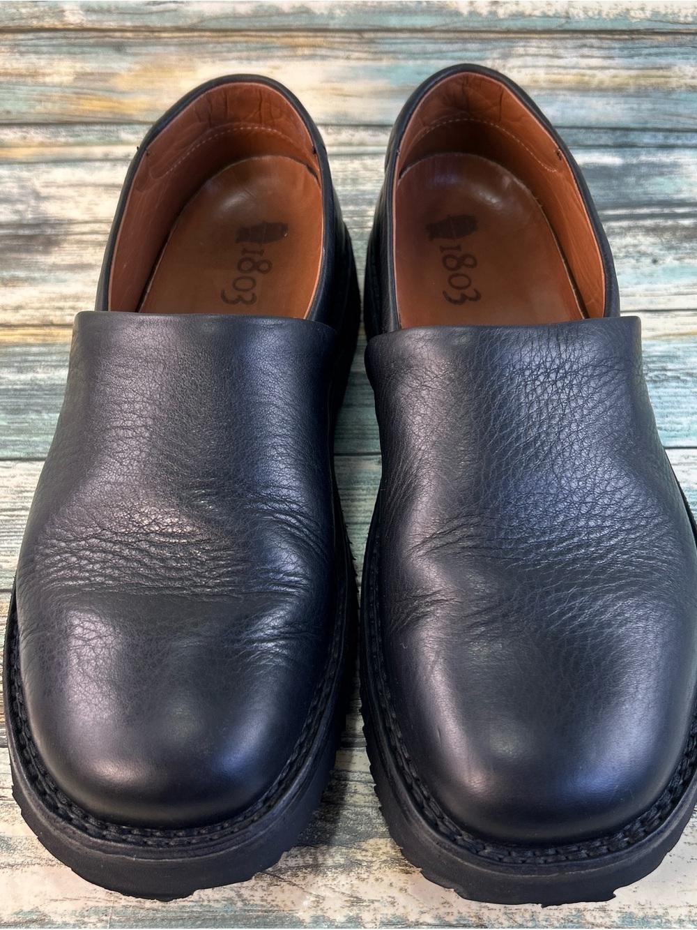 1803 Slip On Shoes Mens 10-10.5 Black Leather Handmade Comfort Casual Walking